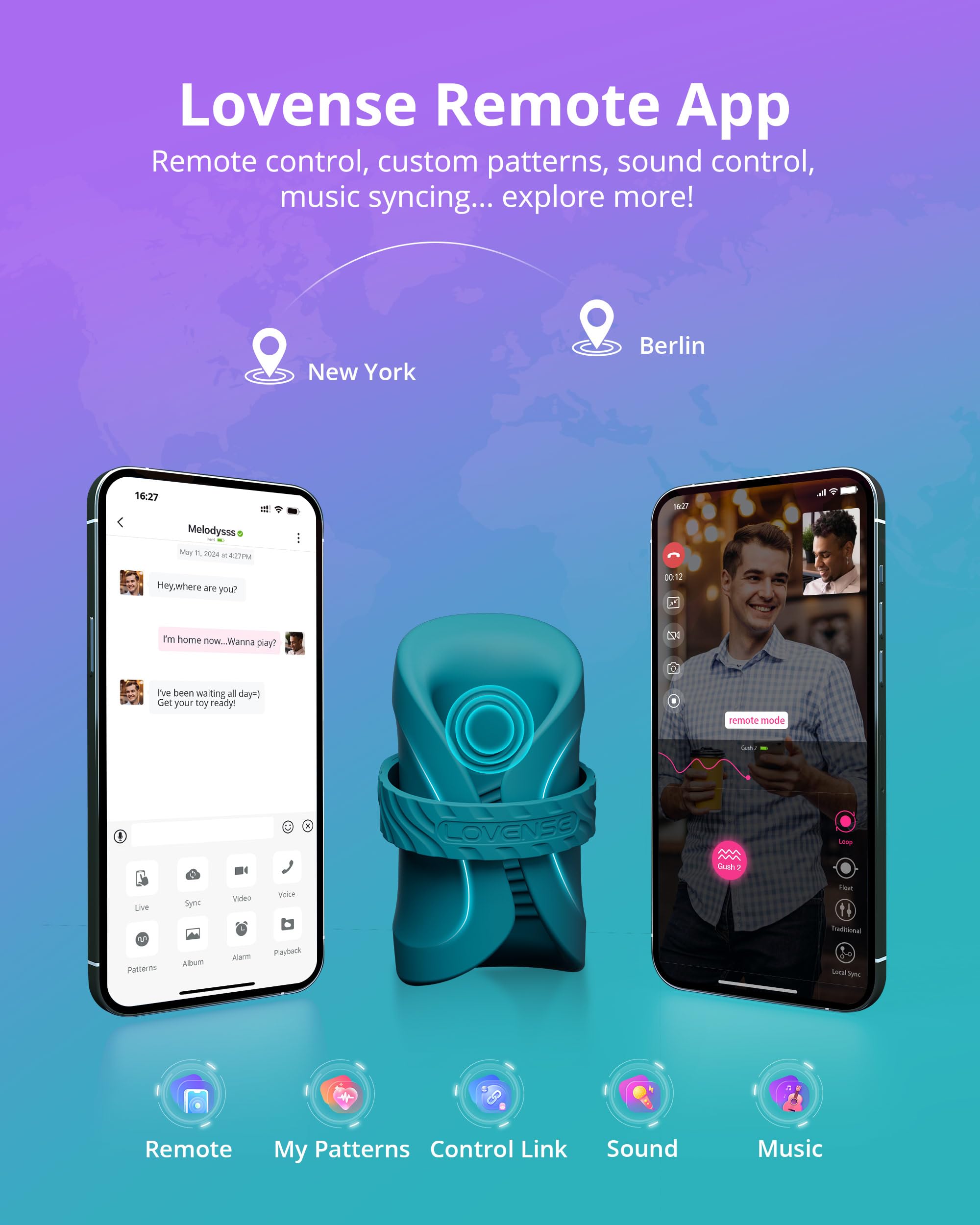 LOVENSE Gush 2 Automatic Male Masturbator Stroker, Vibrating & Oscillating Adult Sex Toys & Games with Endurance Training App Remote Control Penis Vibrator Massager Cock Ring, with Adjustable Buckles - Image 3